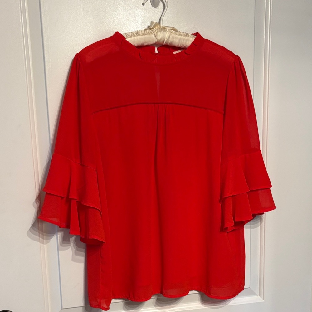 Monteau Vibrant Valentine’s Red Ruffle Sleeve Blouse